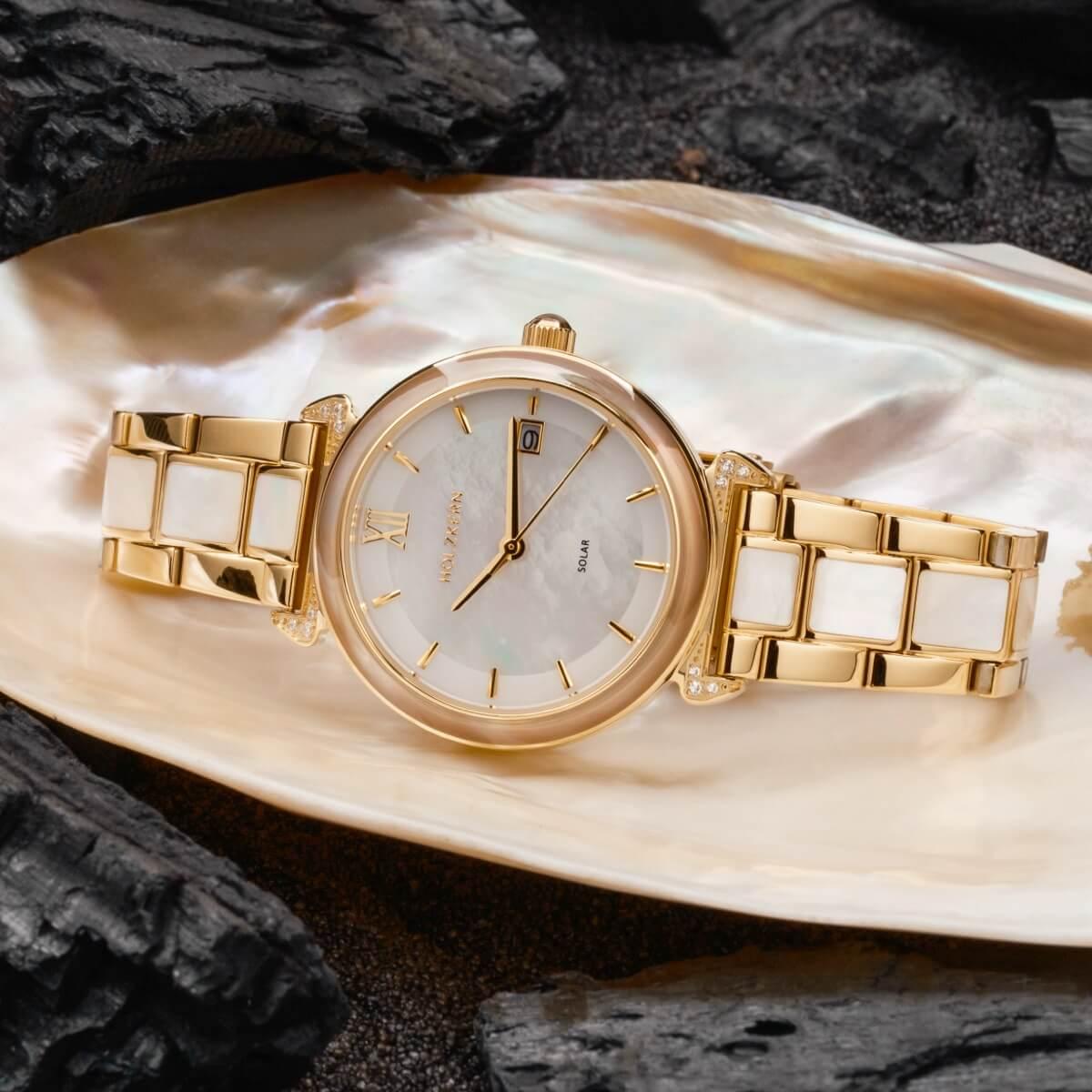 HOLZKERN | Sunglister Damen Solararmbanduhr (weiß)