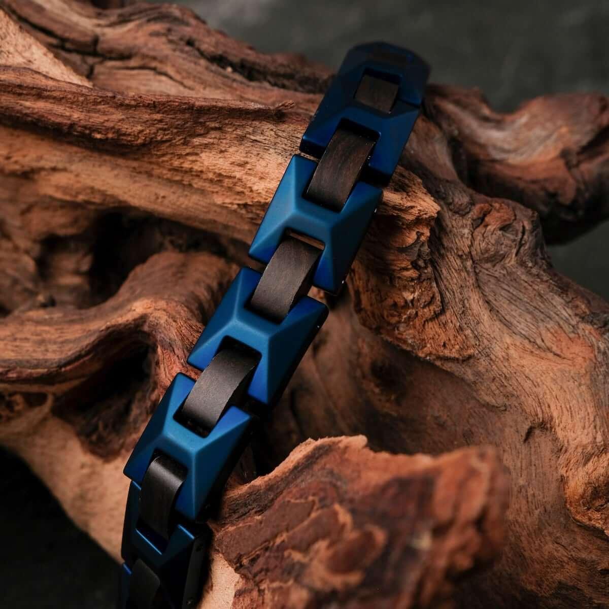 HOLZKERN | Armband Bandlett Verismo (Leadwood / Blau)