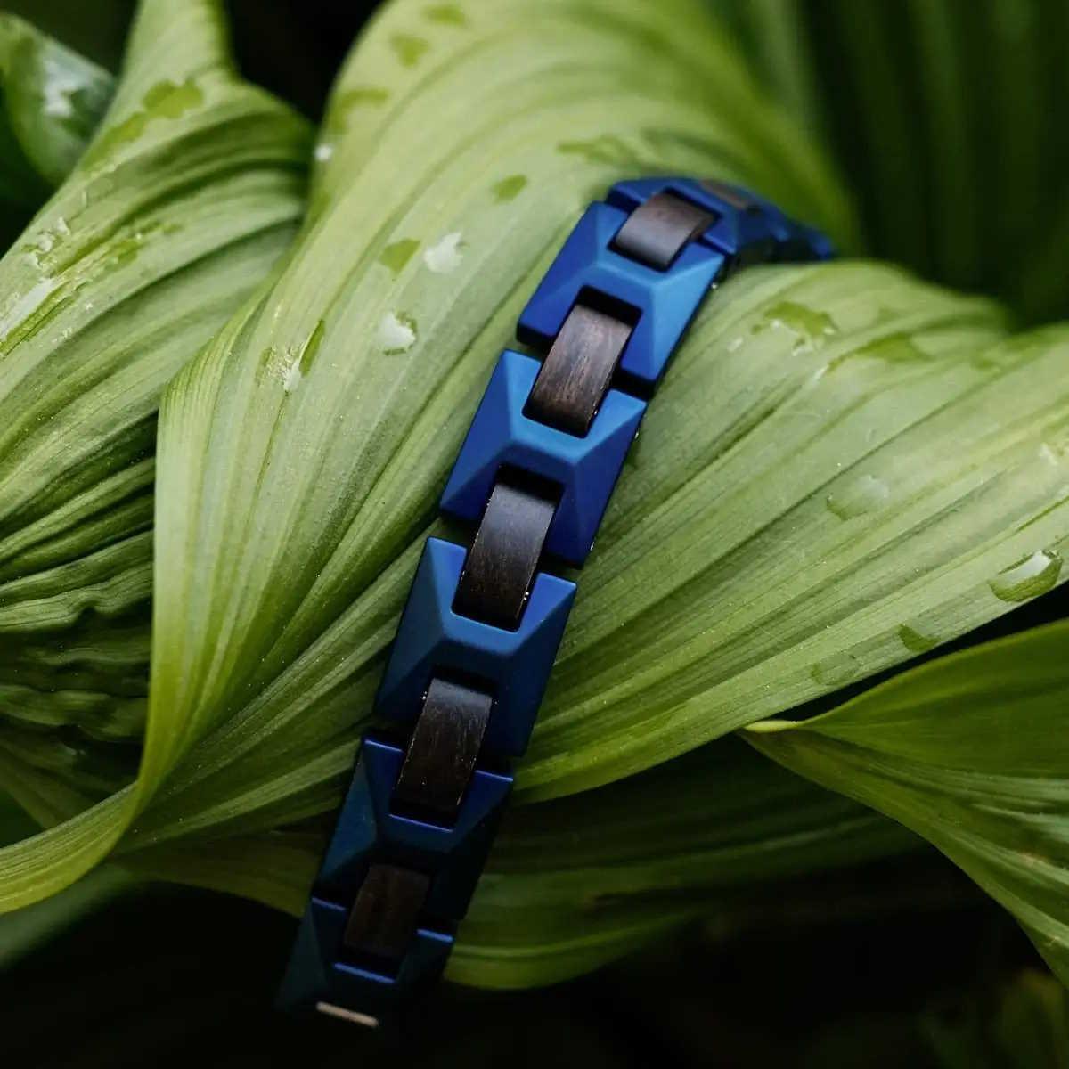 HOLZKERN | Armband Bandlett Verismo (Leadwood / Blau)