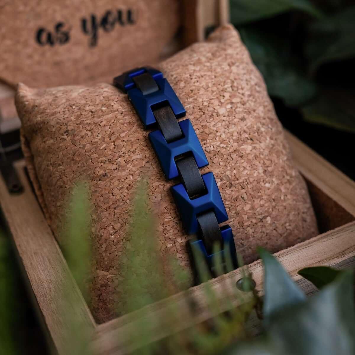 HOLZKERN | Armband Bandlett Verismo (Leadwood / Blau)