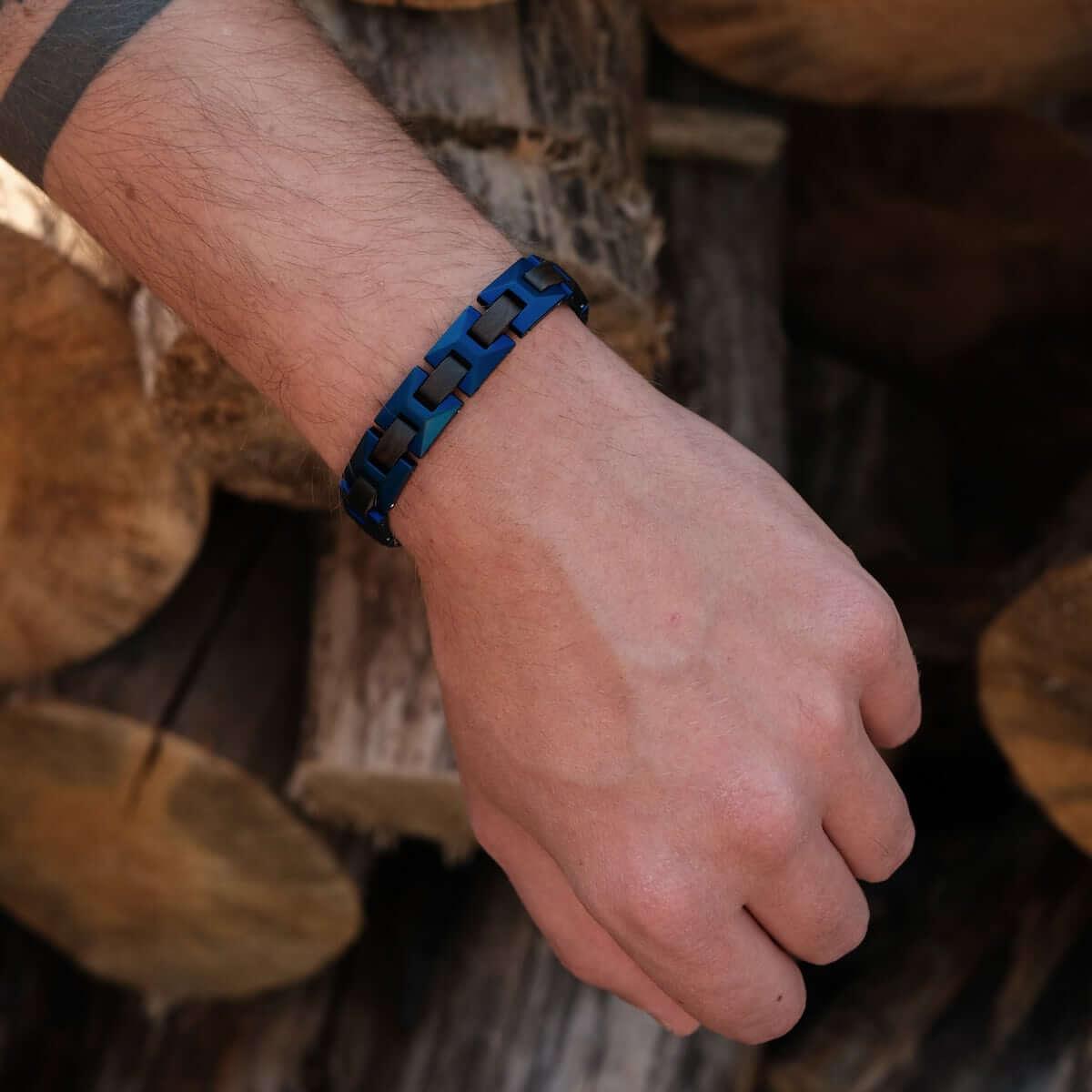 HOLZKERN | Armband Bandlett Verismo (Leadwood / Blau)
