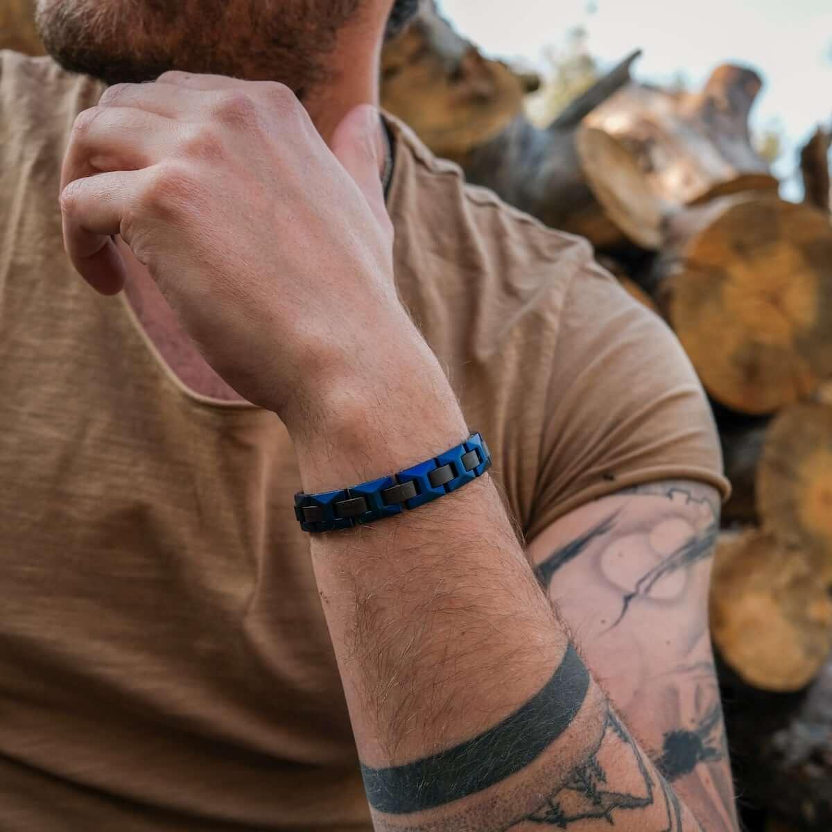 HOLZKERN | Armband Bandlett Verismo (Leadwood / Blau)