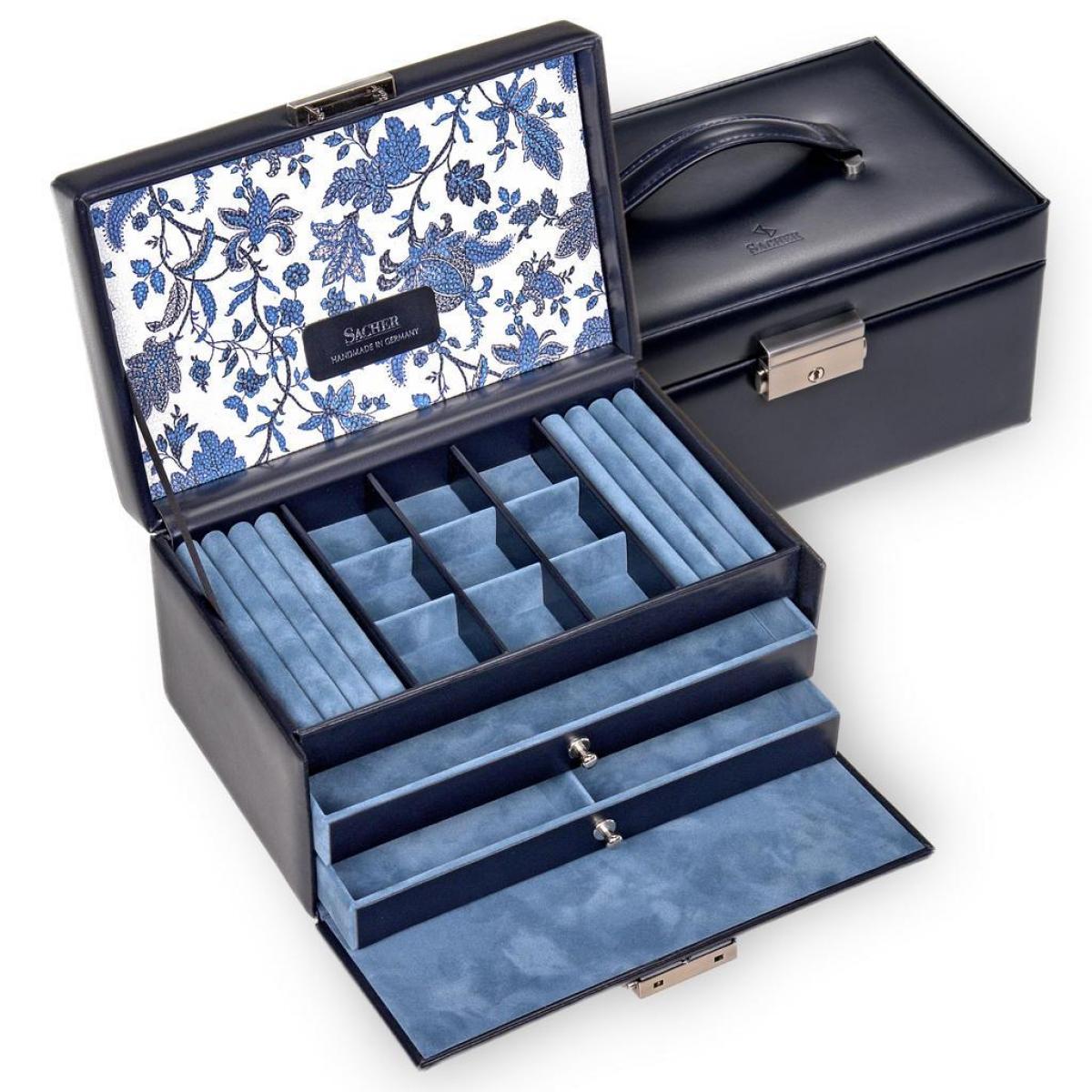 SACHER | Schmuckkoffer Elly Florage Echtleder navy (25.501.014008)