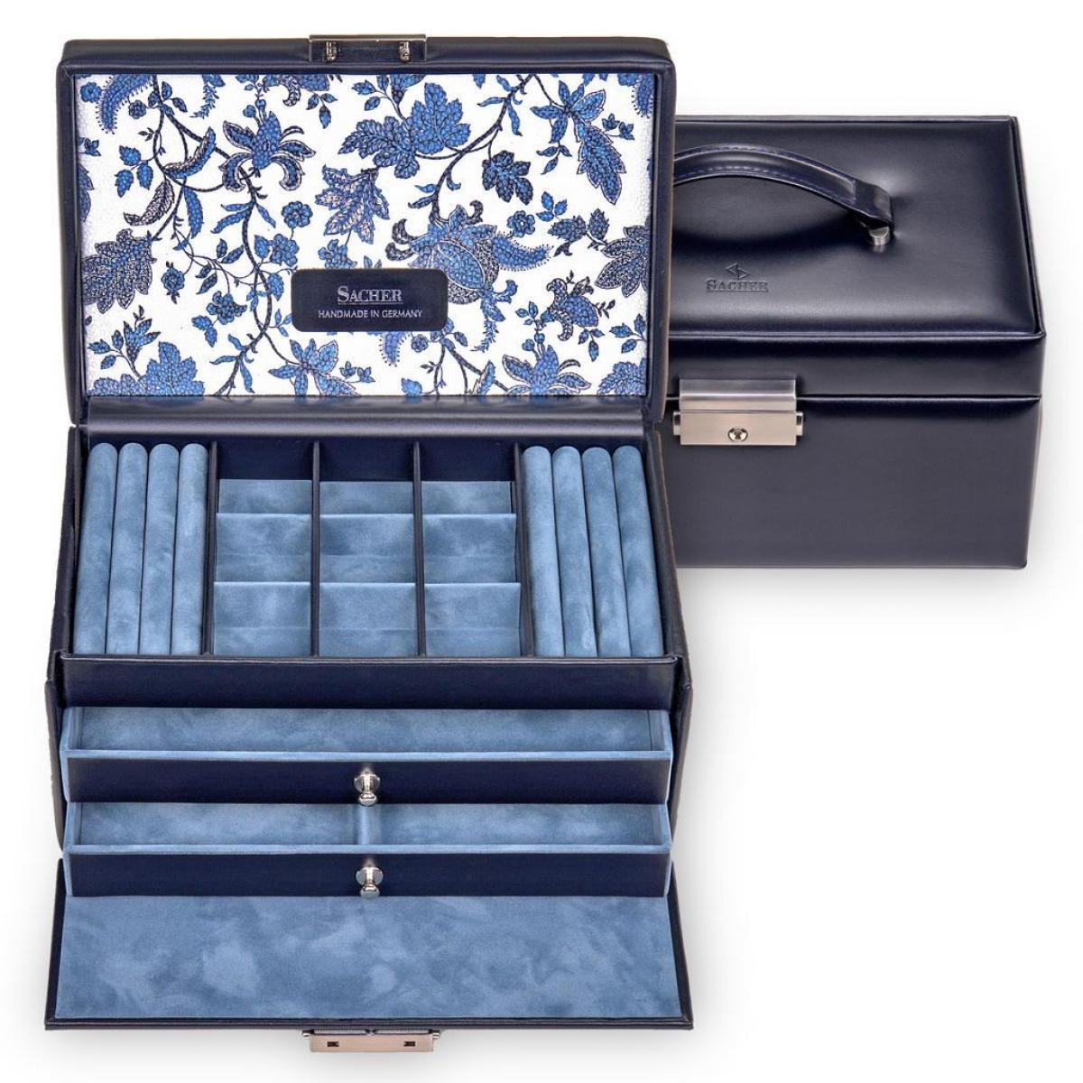 SACHER | Schmuckkoffer Elly Florage Echtleder navy (25.501.014008)
