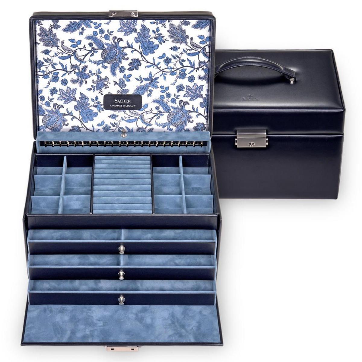 SACHER | Schmuckkoffer Jasmin Florage Leder navy (72.501.014008))