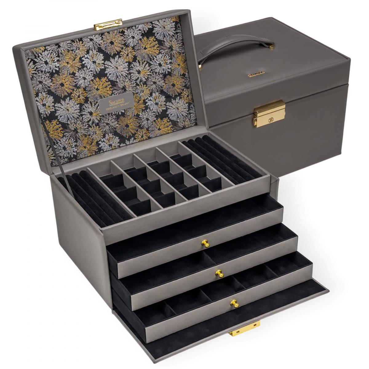 SACHER | Schmuckkoffer Lena Fleur Venice Echtleder Vollrindleder grau schwarz (77.510.561643)