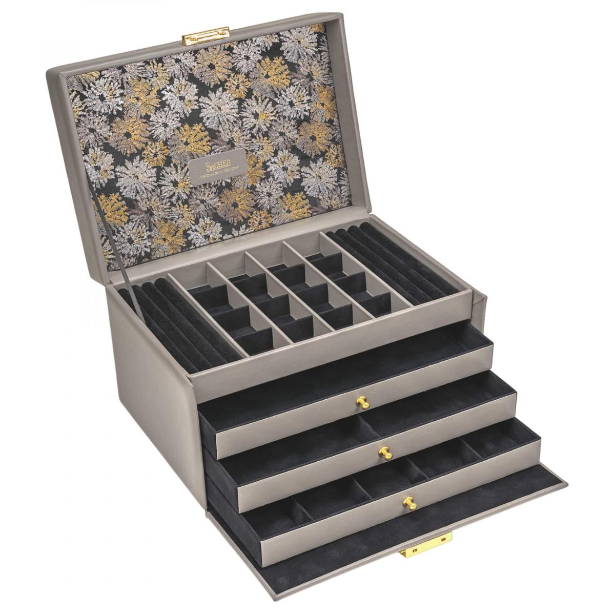 SACHER | Schmuckkoffer Lena Fleur Venice Echtleder Vollrindleder grau schwarz (77.510.561643)
