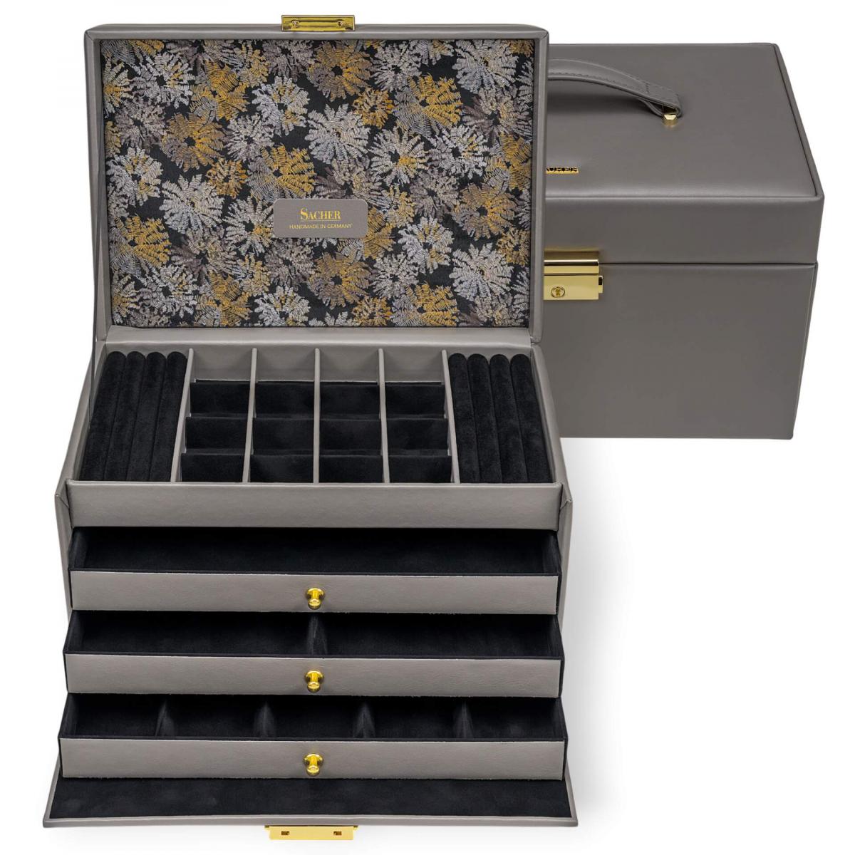 SACHER | Schmuckkoffer Lena Fleur Venice Echtleder Vollrindleder grau schwarz (77.510.561643)