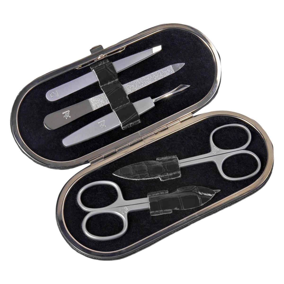 SACHER | Manikürenset 5-teilig Leder Kroko schwarz (TF200R.1004)