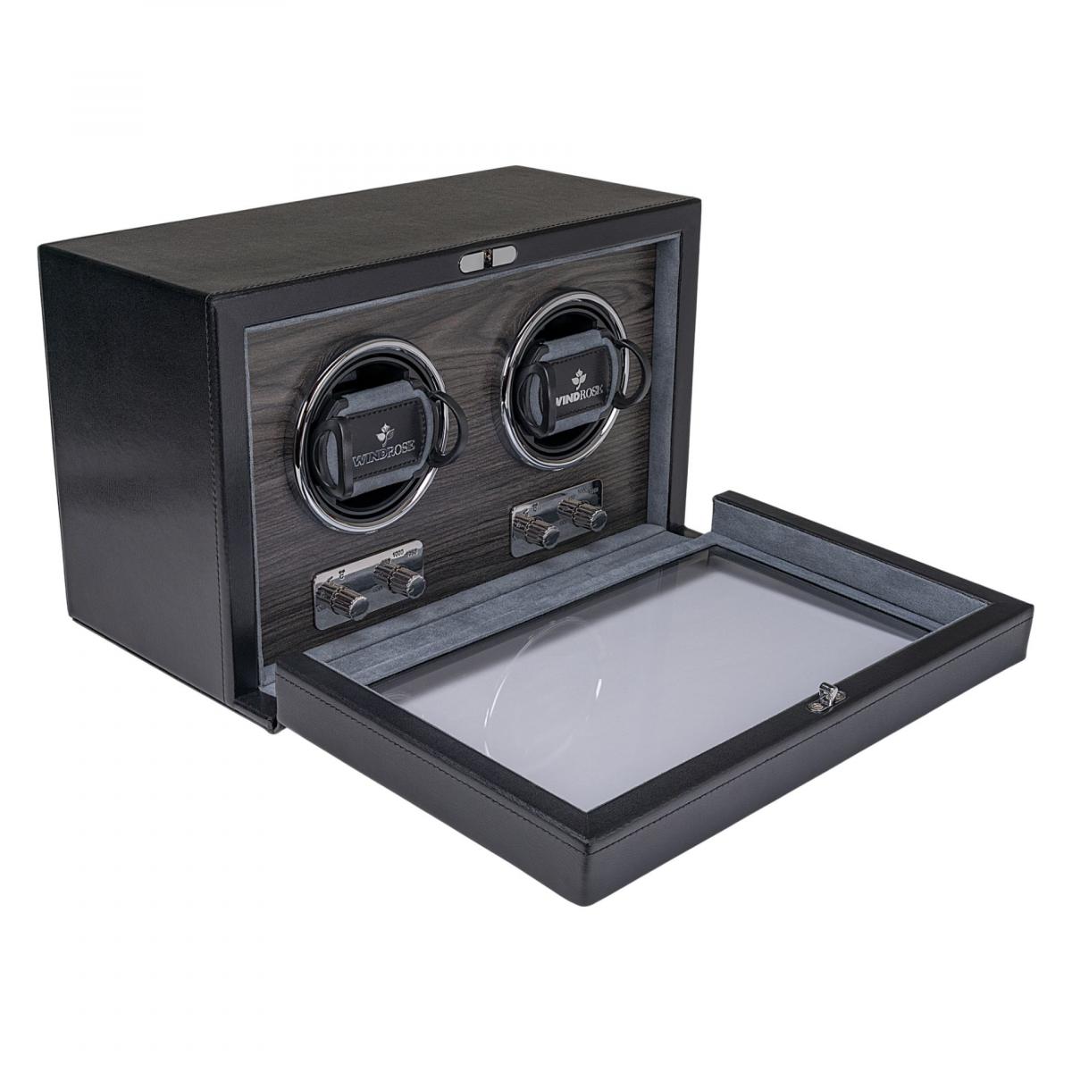 WINDROSE | Uhrenbeweger Ambiance 2 Uhren Leder Holzfurnier schwarz (851112.08)