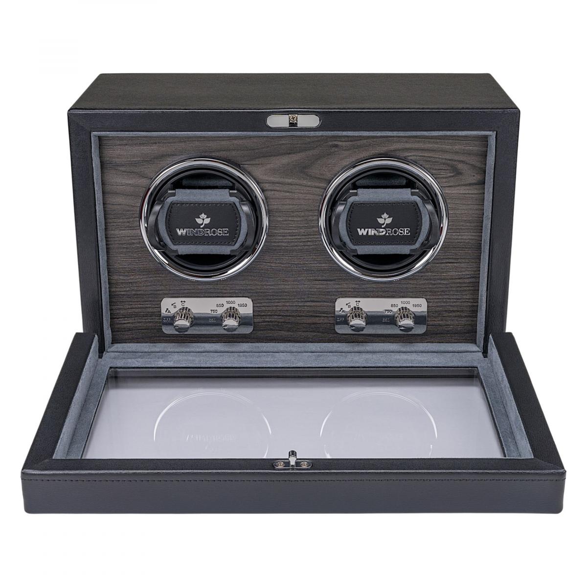 WINDROSE | Uhrenbeweger Ambiance 2 Uhren Leder Holzfurnier schwarz (851112.08)