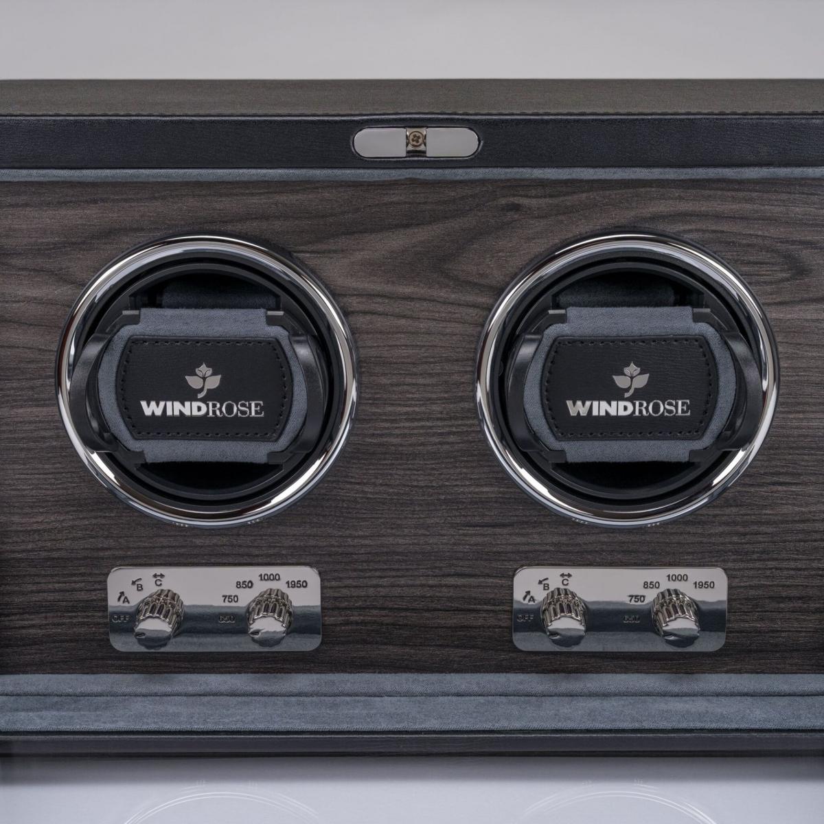 WINDROSE | Uhrenbeweger Ambiance 2 Uhren Leder Holzfurnier schwarz (851112.08)