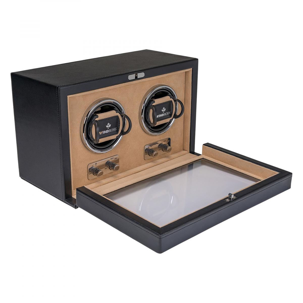 WINDROSE | Uhrenbeweger Ambiance 2 Uhren Leder Velours schwarz (851102.08)