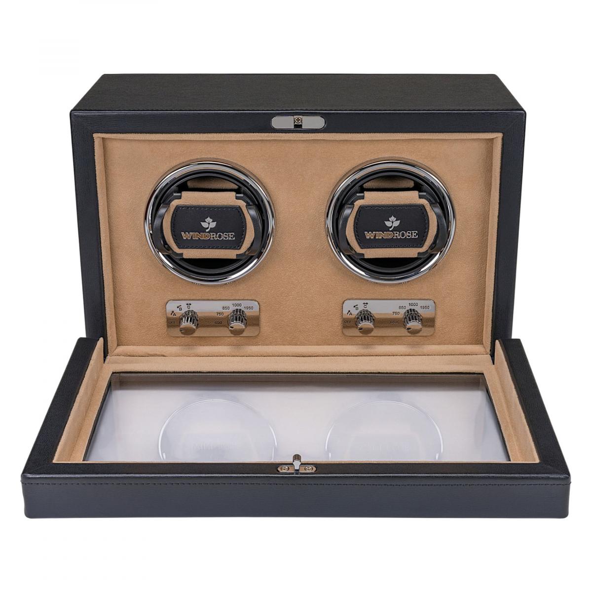 WINDROSE | Uhrenbeweger Ambiance 2 Uhren Leder Velours schwarz (851102.08)