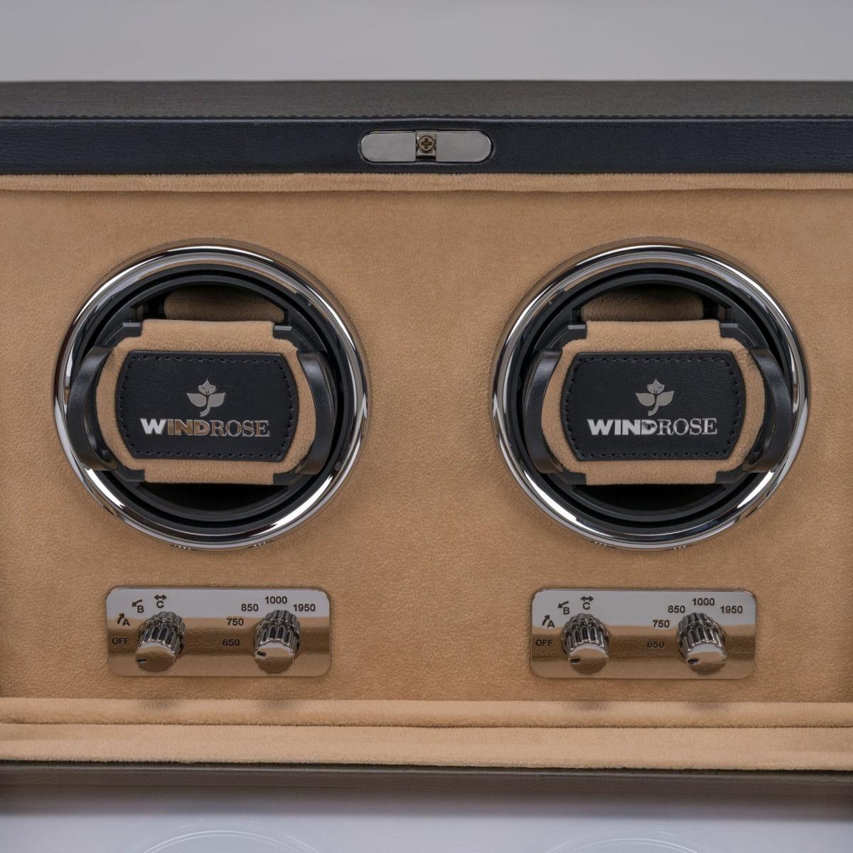 WINDROSE | Uhrenbeweger Ambiance 2 Uhren Leder Velours schwarz (851102.08)