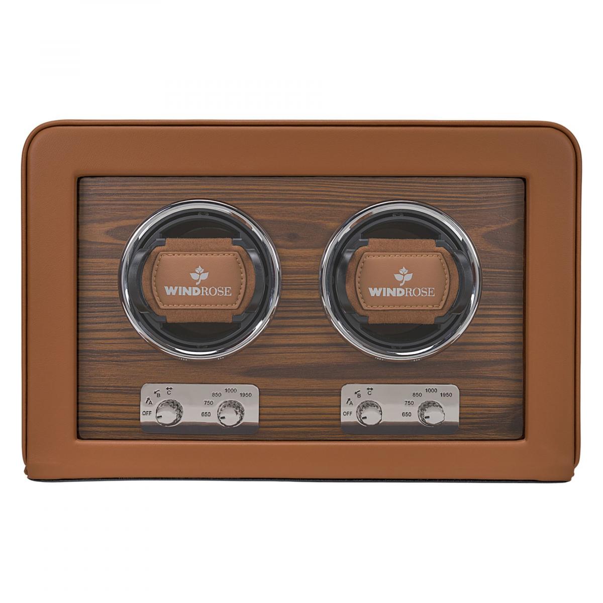 WINDROSE | Uhrenbeweger Noblesse 2 Uhren Lederimitat Holzfurnier braun (851212.12)