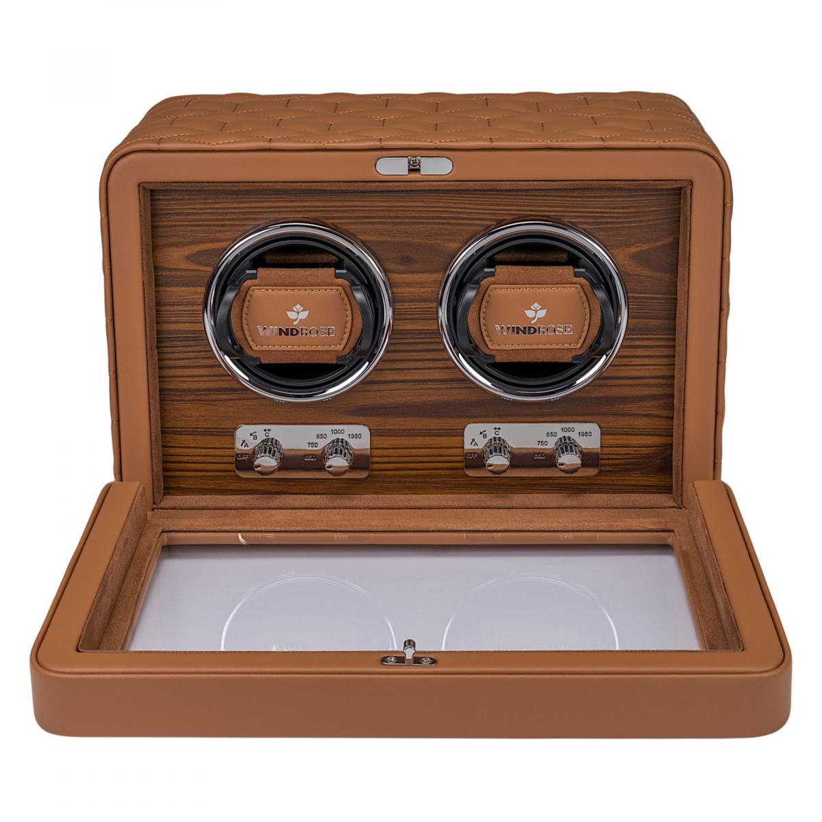 WINDROSE | Uhrenbeweger Noblesse 2 Uhren Lederimitat Holzfurnier braun (851212.12)