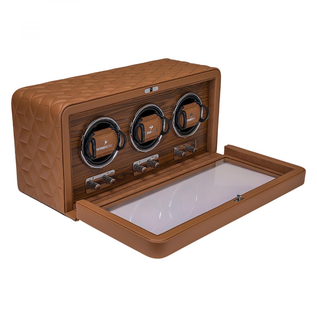 WINDROSE | Uhrenbeweger Noblesse 3 Uhren Lederimitat Holzfurnier braun (851213.12)