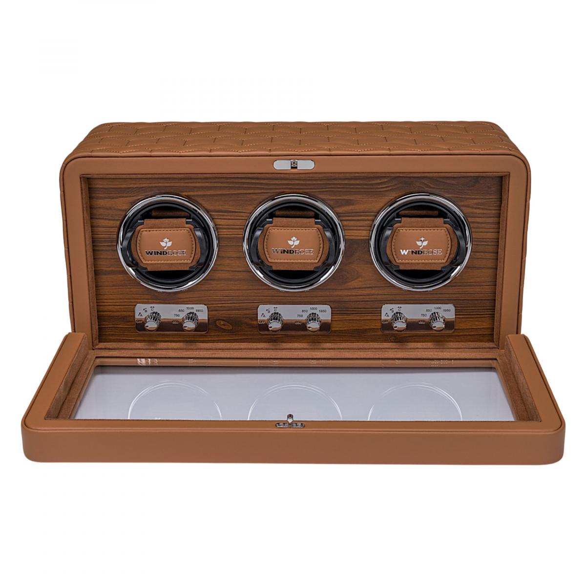 WINDROSE | Uhrenbeweger Noblesse 3 Uhren Lederimitat Holzfurnier braun (851213.12)