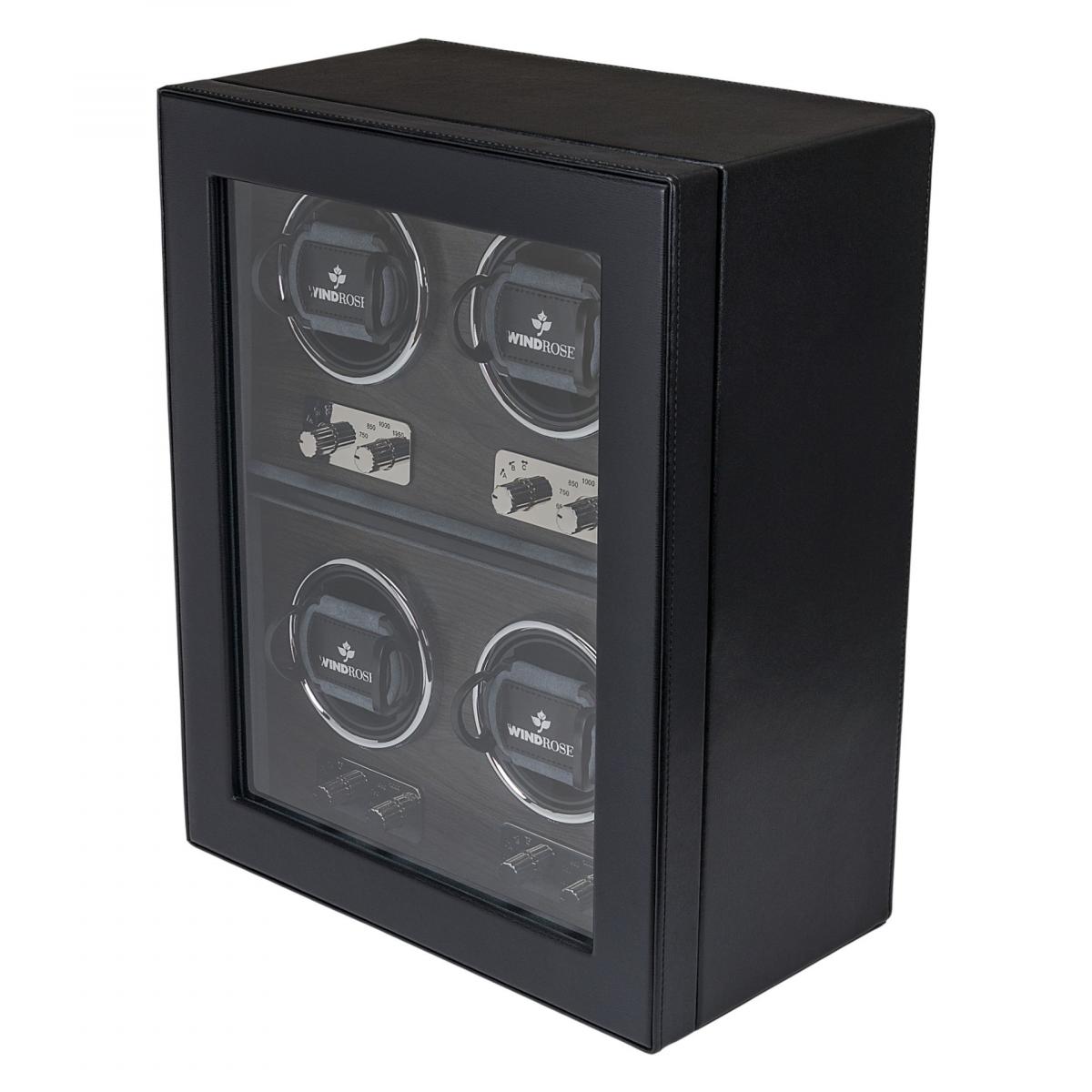 WINDROSE | Uhrenbeweger Ambiance 4 Uhren Leder Holzfurnier schwarz (851114.08)