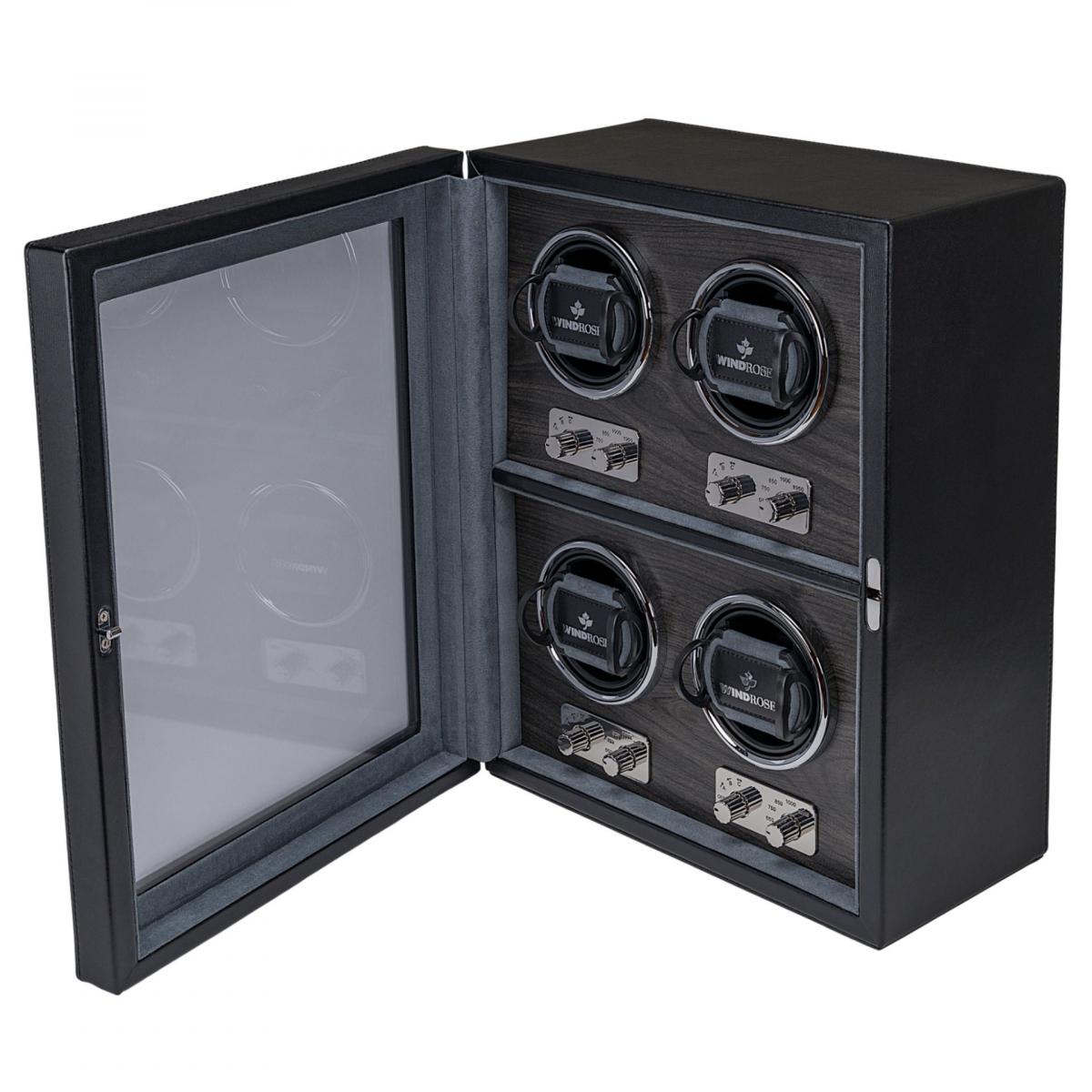 WINDROSE | Uhrenbeweger Ambiance 4 Uhren Leder Holzfurnier schwarz (851114.08)