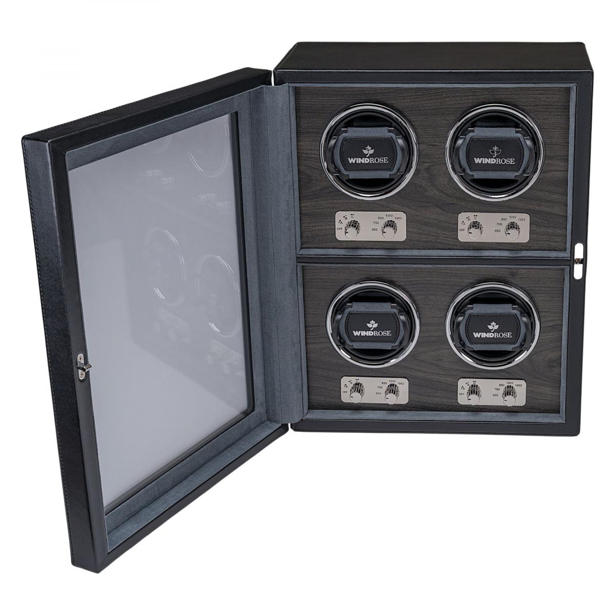 WINDROSE | Uhrenbeweger Ambiance 4 Uhren Leder Holzfurnier schwarz (851114.08)