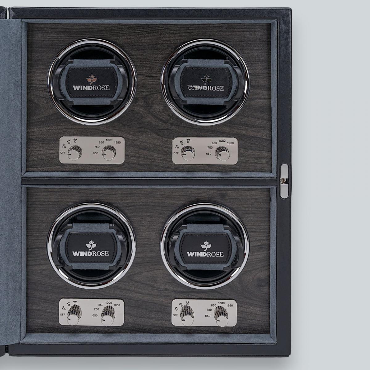 WINDROSE | Uhrenbeweger Ambiance 4 Uhren Leder Holzfurnier schwarz (851114.08)