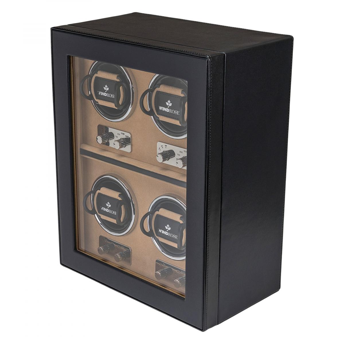 WINDROSE | Uhrenbeweger Ambiance 4 Uhren Leder Velours schwarz (851104.08)