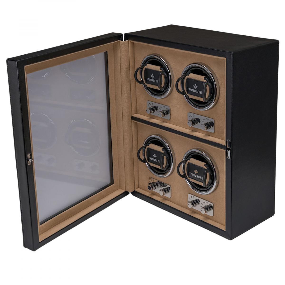 WINDROSE | Uhrenbeweger Ambiance 4 Uhren Leder Velours schwarz (851104.08)