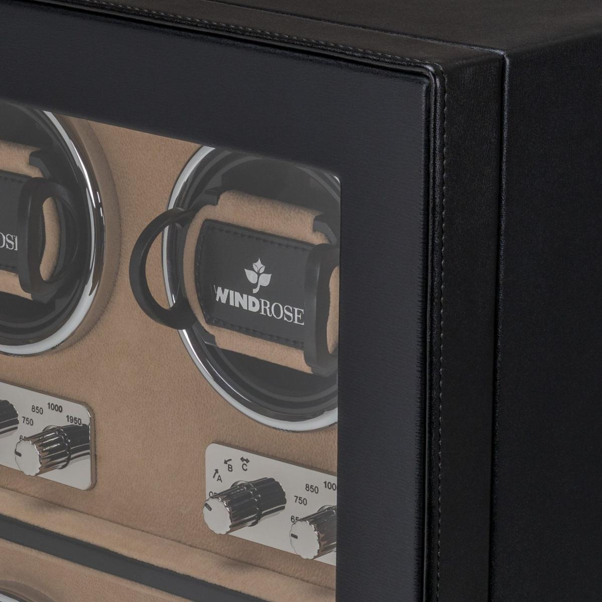 WINDROSE | Uhrenbeweger Ambiance 4 Uhren Leder Velours schwarz (851104.08)