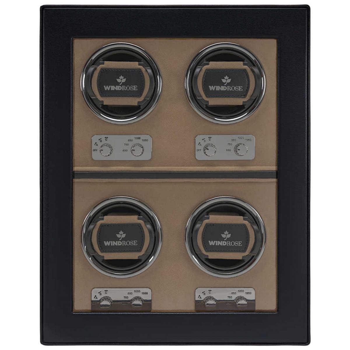 WINDROSE | Uhrenbeweger Ambiance 4 Uhren Leder Velours schwarz (851104.08)