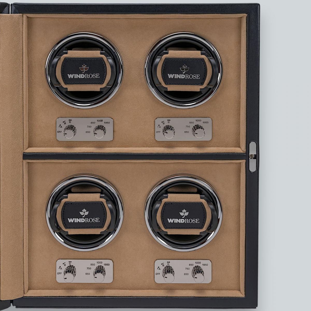 WINDROSE | Uhrenbeweger Ambiance 4 Uhren Leder Velours schwarz (851104.08)